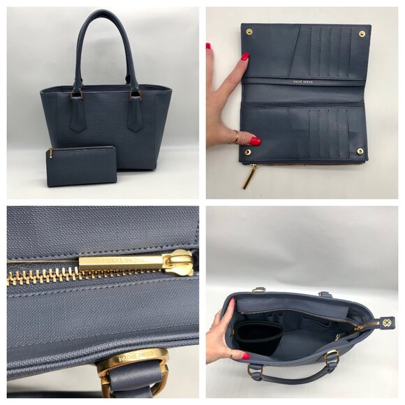 Dagne Dover Grey And Blue Coated Canvas Legend Tote Bag With Wallet - Picture 10 of 11